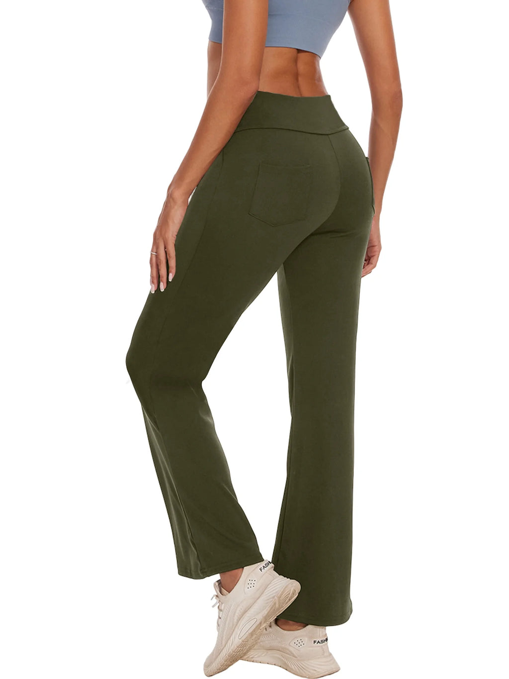 Womens Bootcut Yoga Pants Flare Workout Legging with Pockets High Waist Lightweight Bottoms Activewear Green M