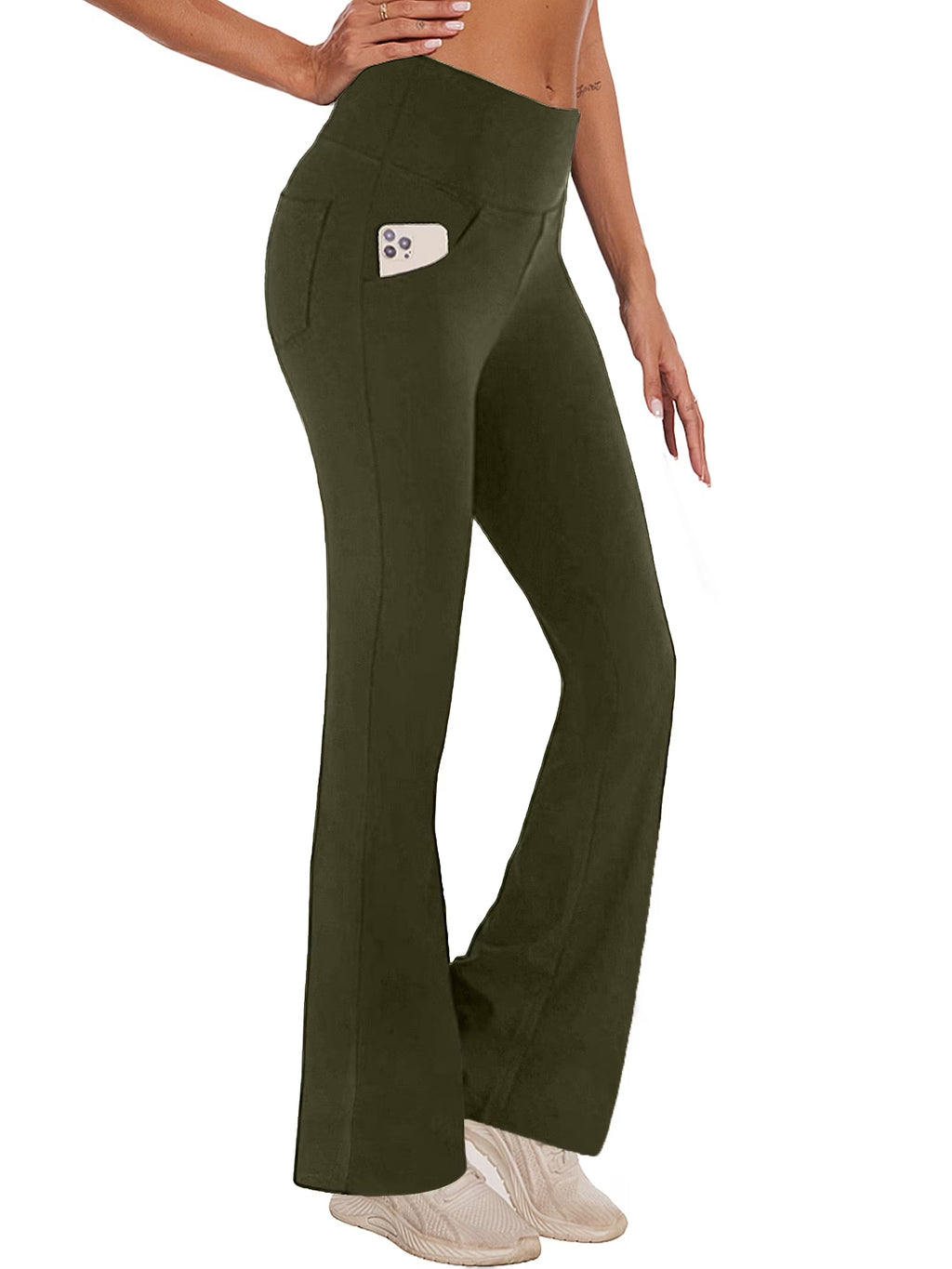 Womens Bootcut Yoga Pants Flare Workout Legging with Pockets High Waist Lightweight Bottoms Activewear Green M