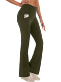Womens Bootcut Yoga Pants Flare Workout Legging with Pockets High Waist Lightweight Bottoms Activewear Green M