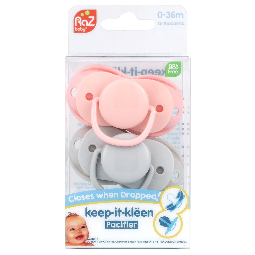 Keep-It-Kleen Pacifier 0-36M (2-Pack), Closes Automatically When Dropped | Elephant/Monkey