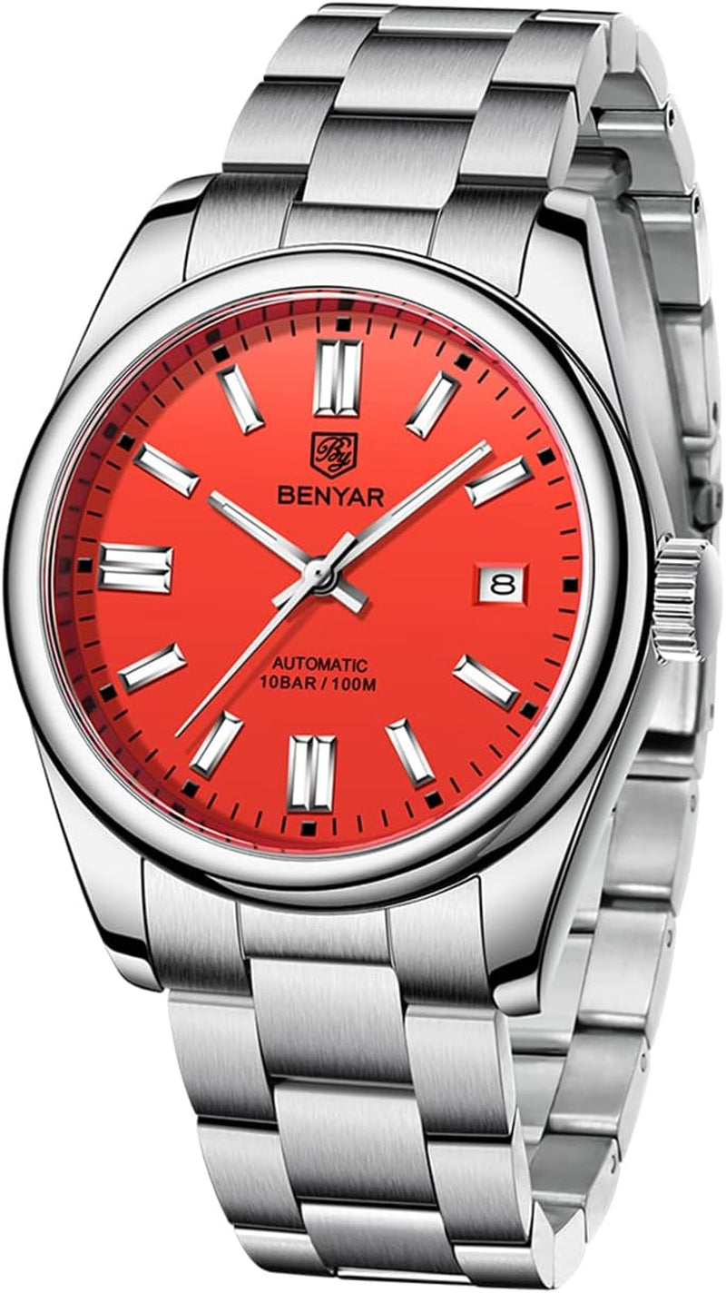 Men'S Watch Waterproof Sports Mechanical Watch Stainless Steel Strap Men'S Mechanical Wrist Watch (Steel Red)…