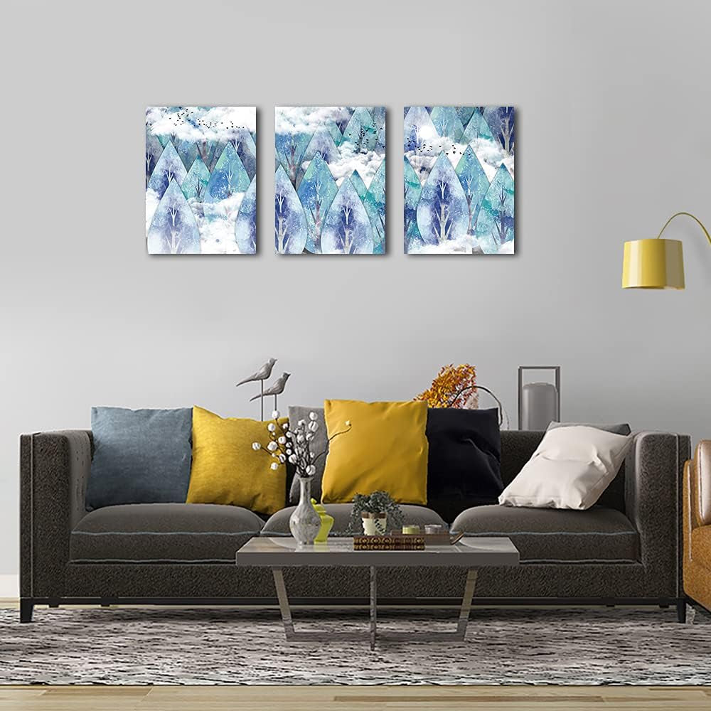 Abstract Canvas Wall Art for Living Room Family Wall Decor for Bedroom Modern Wall Decorations for Bathroom Hang Pictures Artwork Kitchen Canvas Art Blue Tree Wall Paintings Home Decoration 3 Piece