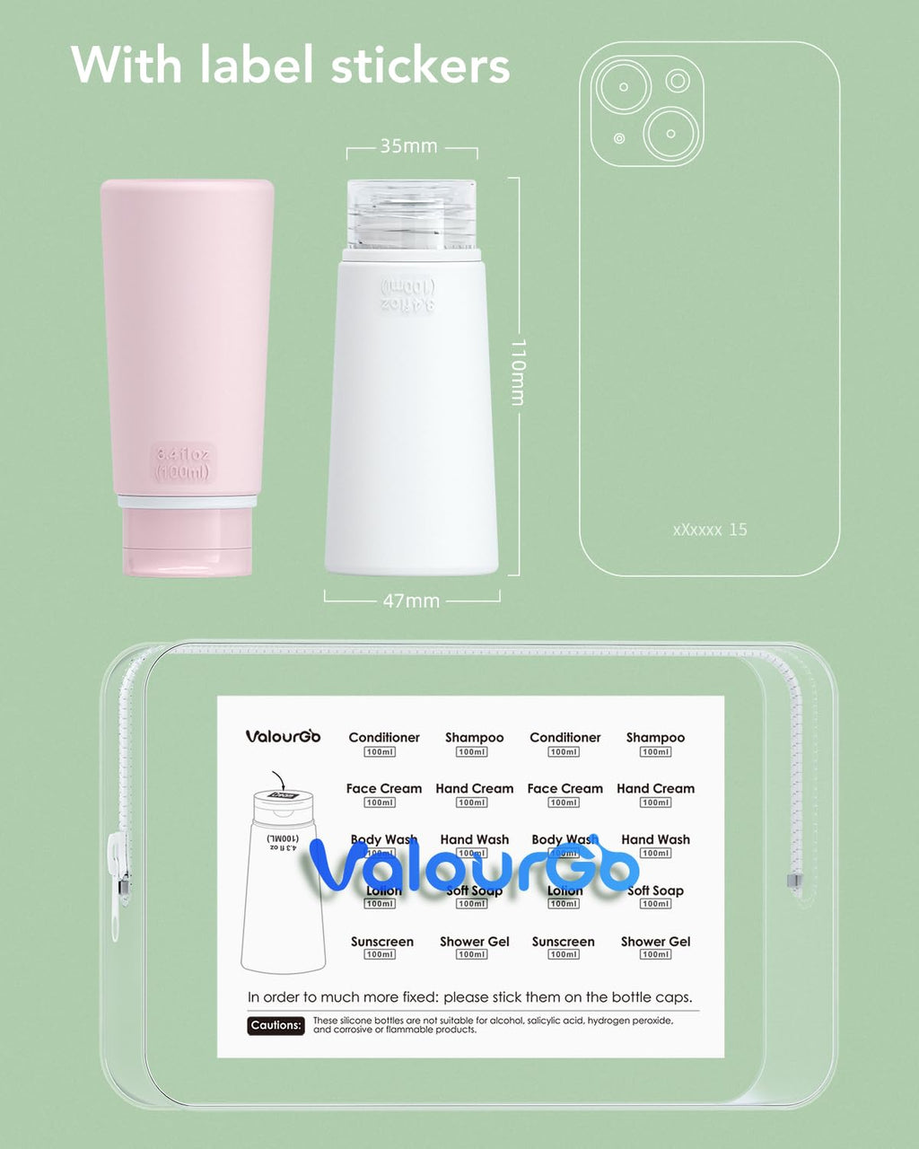 Travel Bottles for Toiletries Tsa Approved Travel Size Containers BPA Free Leak Proof Travel Tubes Refillable Liquid Travel Accessories for Cosmetic Shampoo and Lotion Soap for Travel, 4Pcs