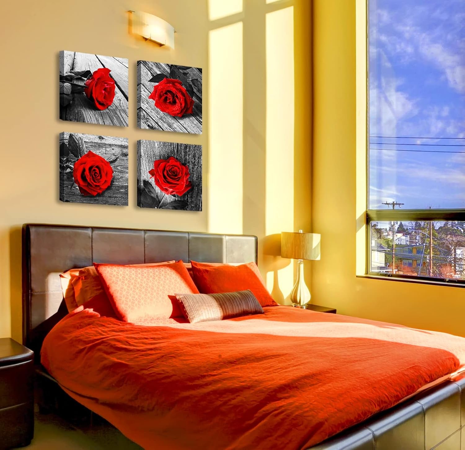 Red Rose Bedroom Wall Decor Black and White Wall Art Modern Flowers Pictures for Couples Bedroom Wall Decor Romantic Paintings for Wall Decorations Red Canvas Kitchen Decor and Accessories