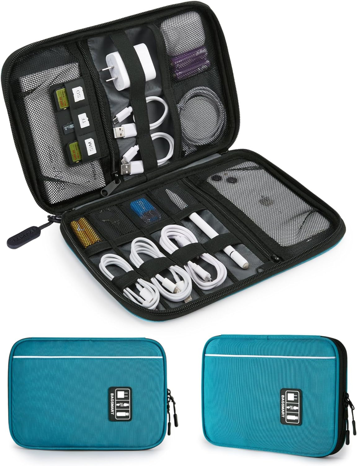 Large Electronics Organizer Travel Case, Travel Cable Organizer Bag for Travel Essentials, Travel Tech Organizer as Travel Accessories, Cord Organizer for Phone, Power Bank SD Card, Blue