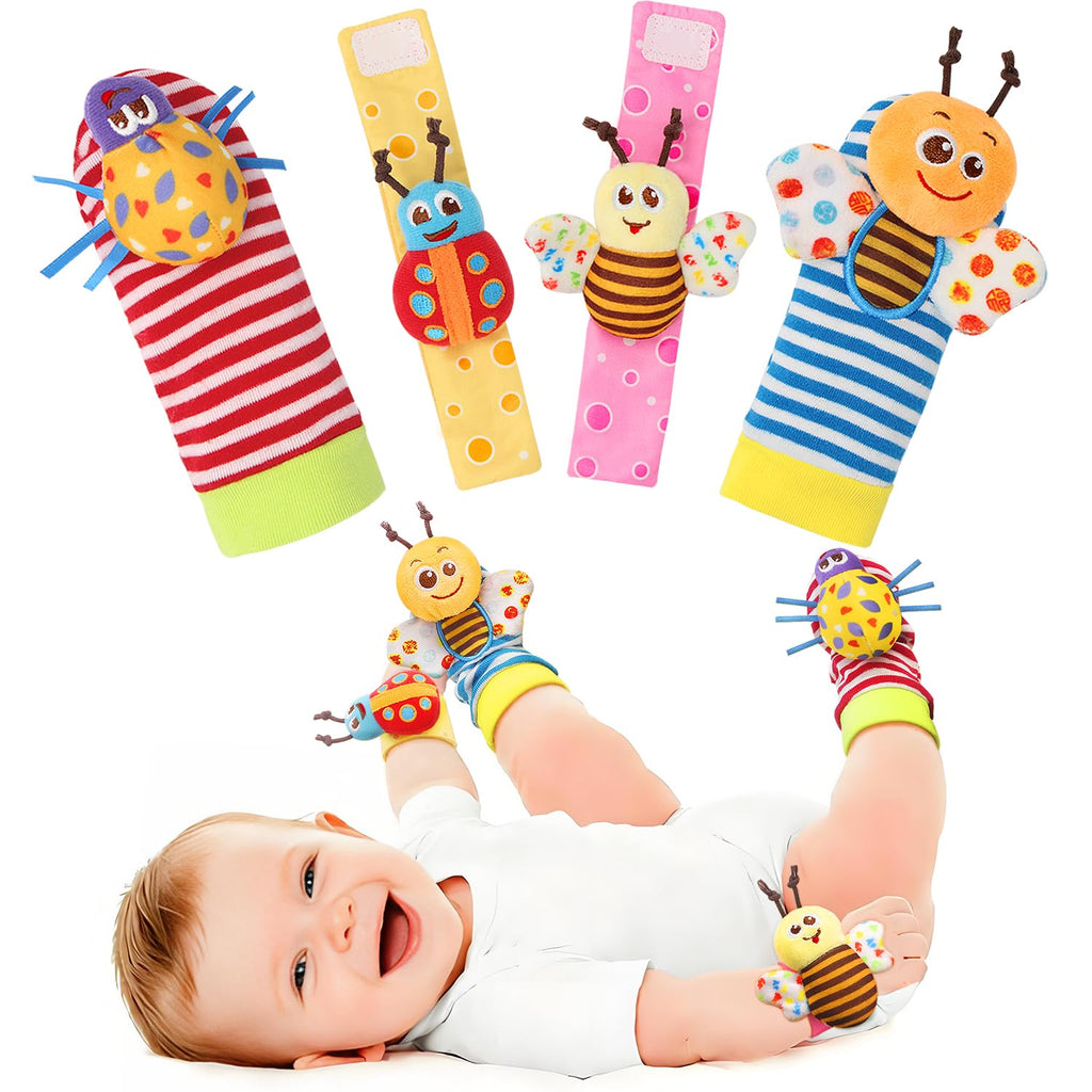 Wrist Rattle Socks and Foot Finder Set, Infant Girl Boy Toys for Babies 0-36 Months, Newborn Hand & Foot Toys for 0 to 3 Years, Baby Shower Gifts Set Mother'S Day Gift