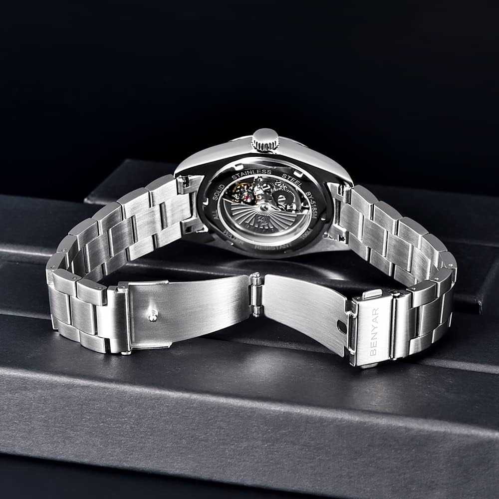 Men'S Watch Waterproof Sports Mechanical Watch Stainless Steel Strap Men'S Mechanical Wrist Watch (Steel Red)…