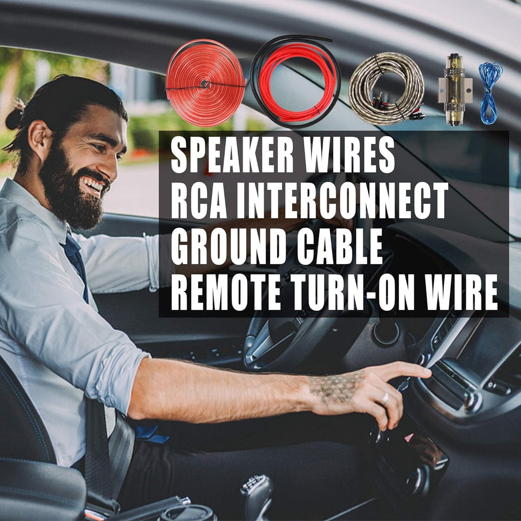 8 Gauge 800W High-Performance Complete Amplifier Wiring Kit - with 60A AGU Fuse Holder, 17Ft Power/Ground Wire, Blue RCA & Speaker Cables | for Professional Car Audio Safe Installation