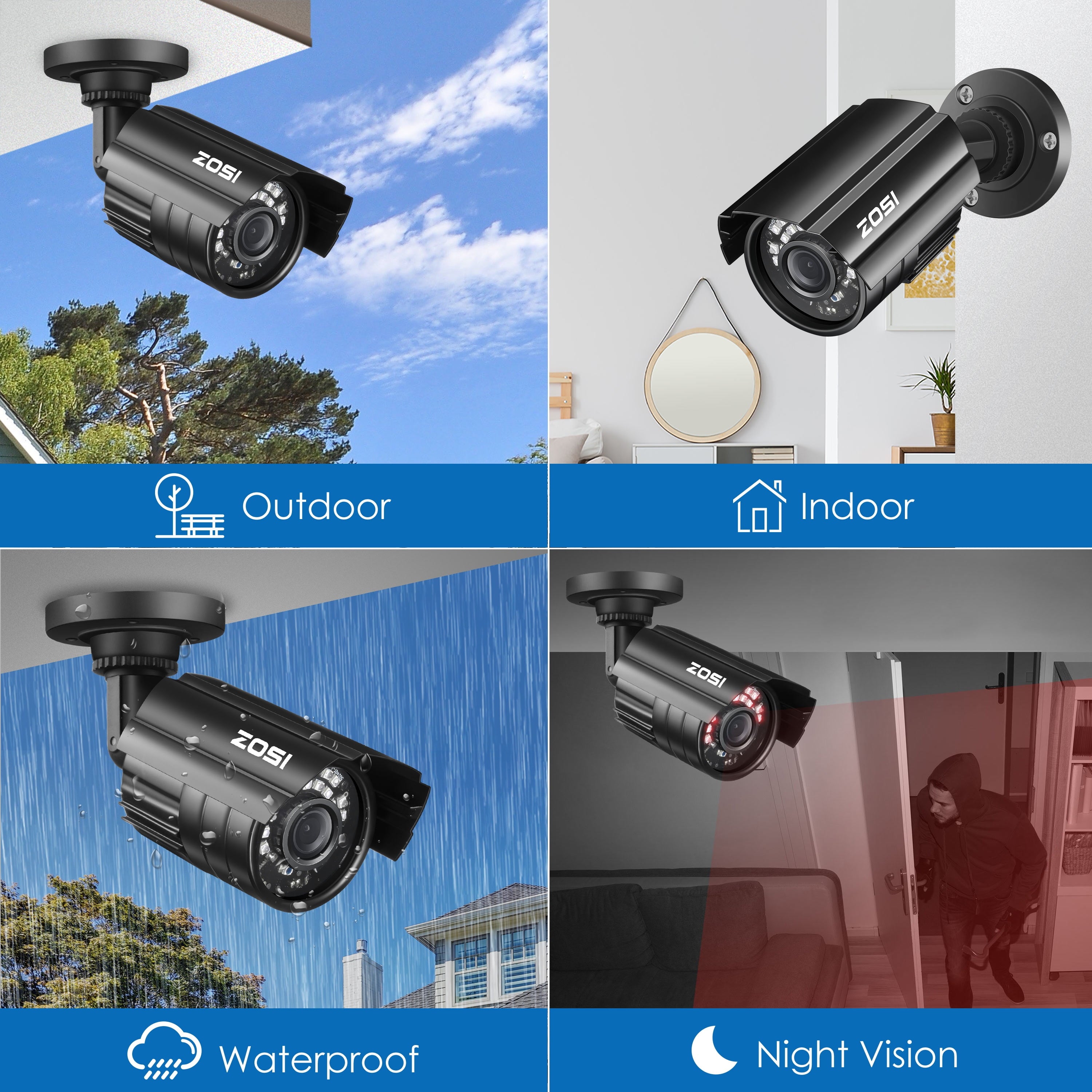 1080P HD TVI Security Camera,  4 in 1 Wired Security Camera for Home Office CCTV System Outdoor Bullet Camera with Night Vision