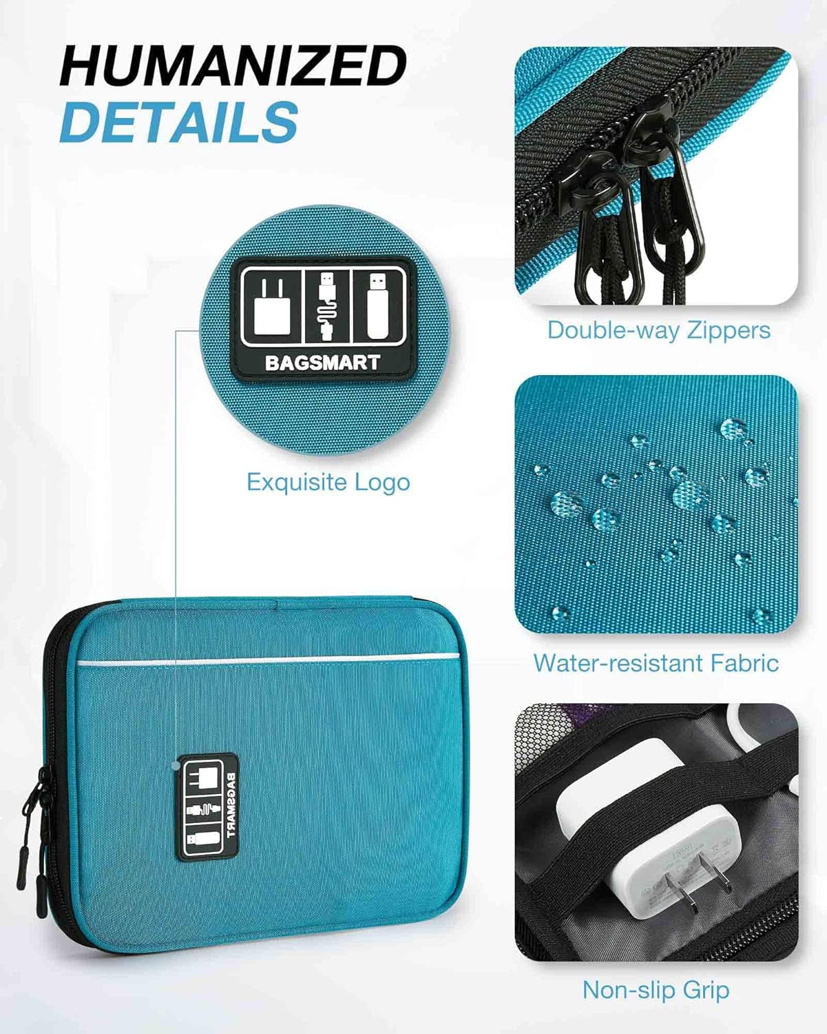 Large Electronics Organizer Travel Case, Travel Cable Organizer Bag for Travel Essentials, Travel Tech Organizer as Travel Accessories, Cord Organizer for Phone, Power Bank SD Card, Blue