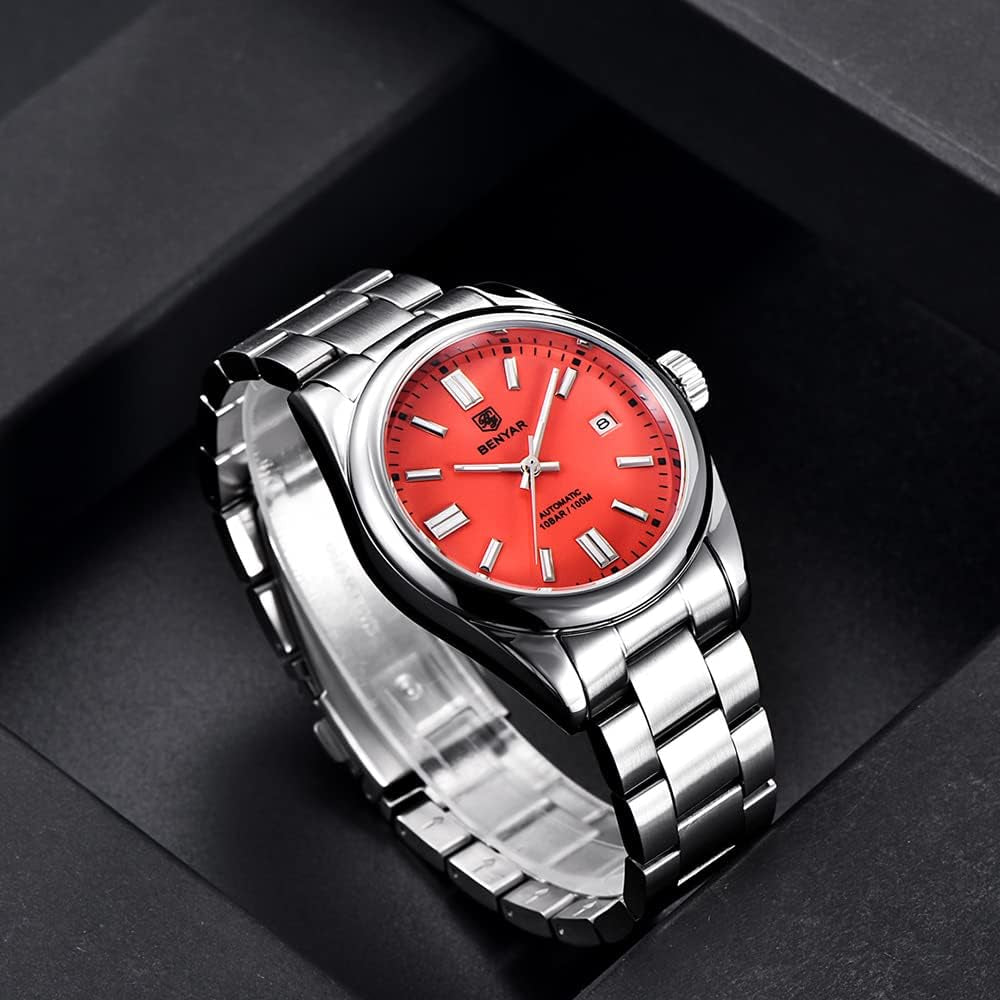 Men'S Watch Waterproof Sports Mechanical Watch Stainless Steel Strap Men'S Mechanical Wrist Watch (Steel Red)…