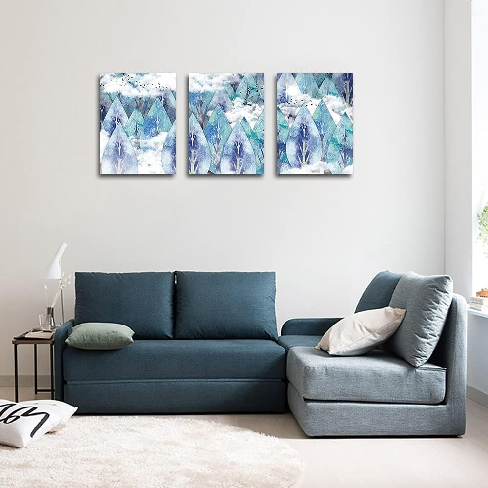 Abstract Canvas Wall Art for Living Room Family Wall Decor for Bedroom Modern Wall Decorations for Bathroom Hang Pictures Artwork Kitchen Canvas Art Blue Tree Wall Paintings Home Decoration 3 Piece