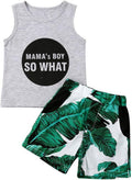 FYBITBO 2Pcs Toddler Little Boys Summer Clothes Sets Cute Mamas Boy Sleeveless Tank Tops T-Shirt+Palm Shorts Outfits (Palm Leaf, 4T)