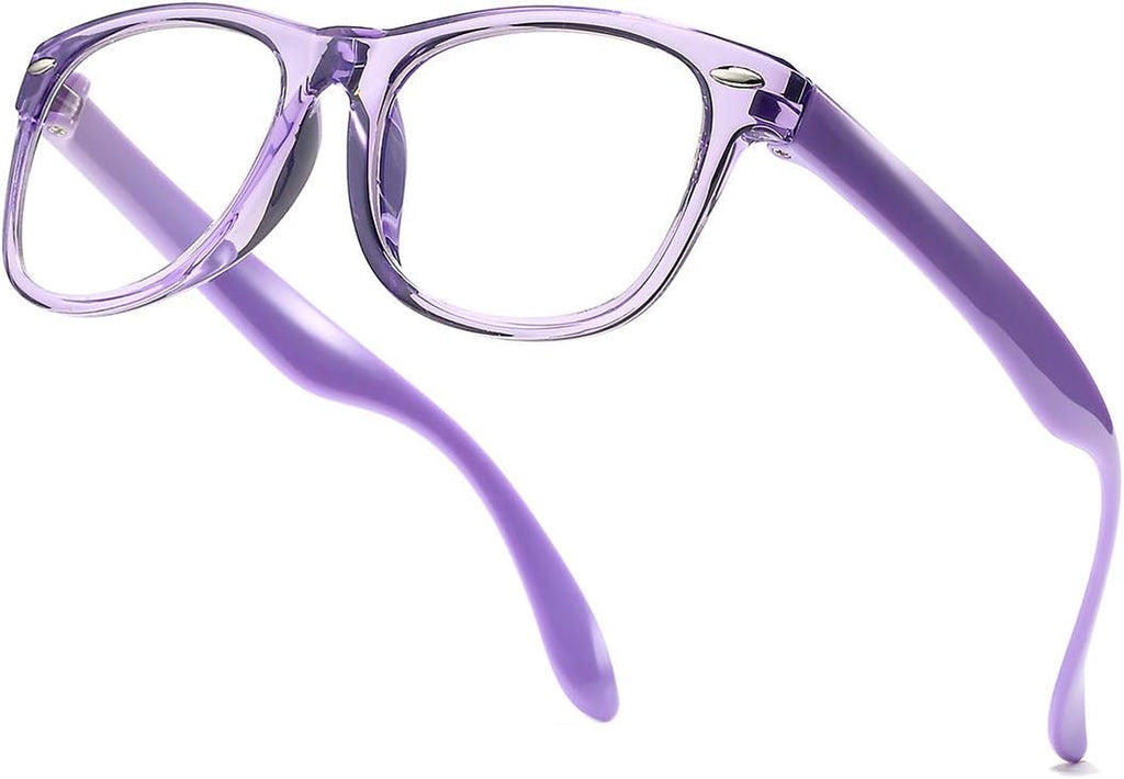Kids Blue Light Blocking Glasses 2 Pack Unbreakable Frame for Boys & Girls-2 Pack(Transparent Pink+Transparent Purple)