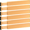 6 Pack Bamboo Drawer Dividers - 17" to 21.5" Expandable Adjustable Drawer Organizer for Kitchen Utensils, Large Kitchen Drawer Divider, Clothes, Dresser, Bedroom, Bathroom & Desk Drawer Separator Set
