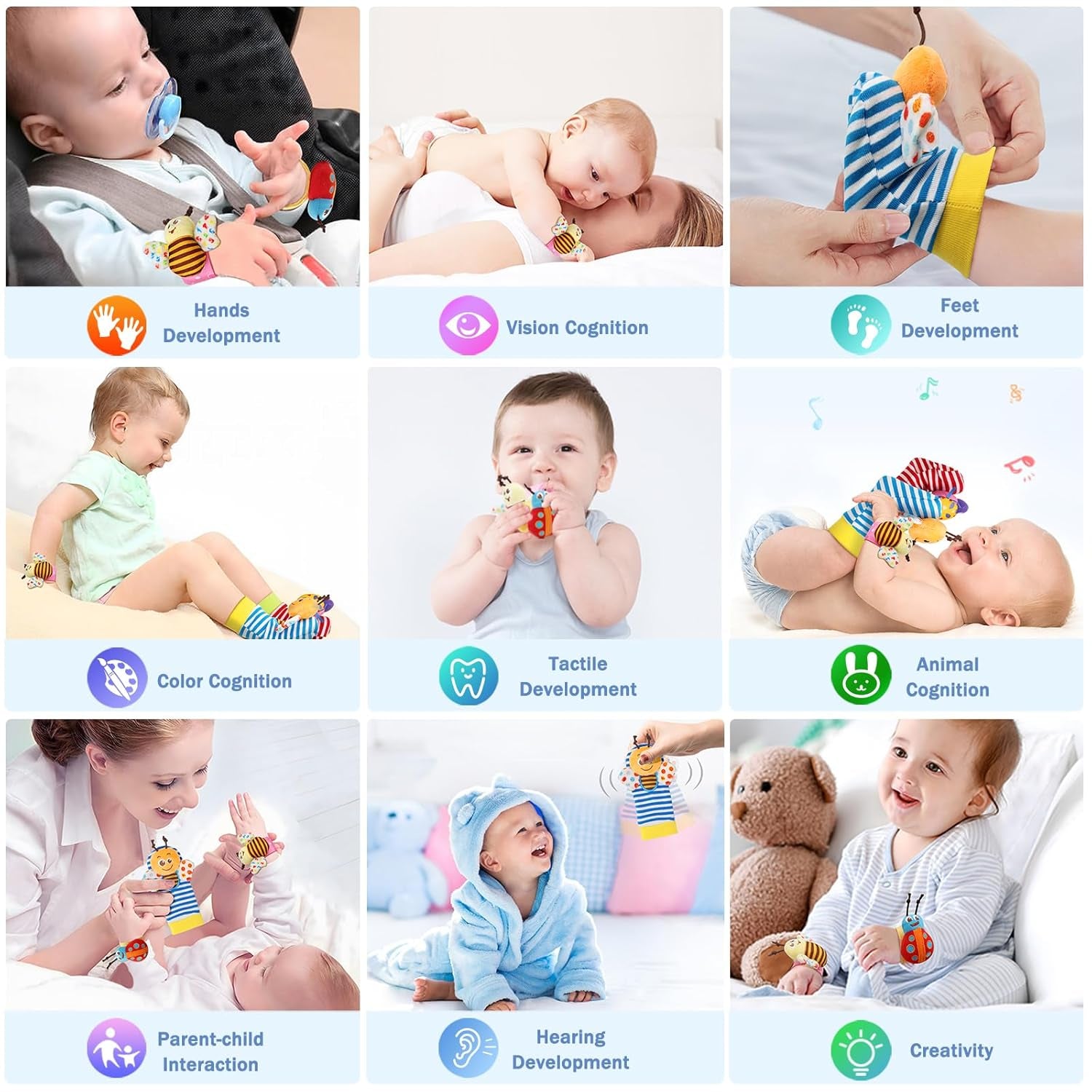Wrist Rattle Socks and Foot Finder Set, Infant Girl Boy Toys for Babies 0-36 Months, Newborn Hand & Foot Toys for 0 to 3 Years, Baby Shower Gifts Set Mother'S Day Gift