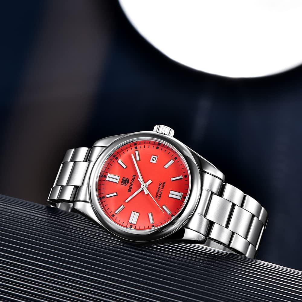 Men'S Watch Waterproof Sports Mechanical Watch Stainless Steel Strap Men'S Mechanical Wrist Watch (Steel Red)…