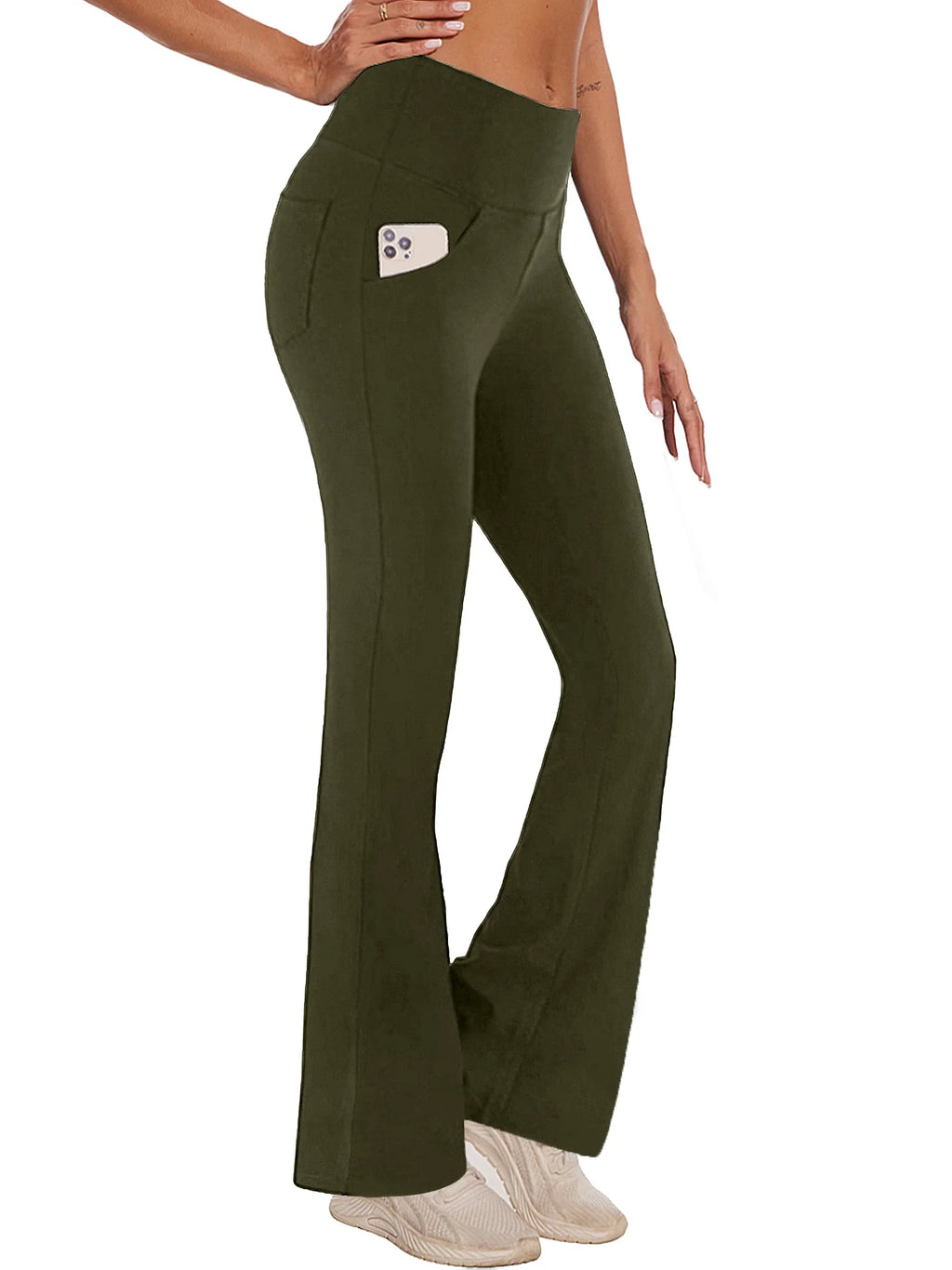 Womens Bootcut Yoga Pants Flare Workout Legging with Pockets High Waist Lightweight Bottoms Activewear Green 2XL