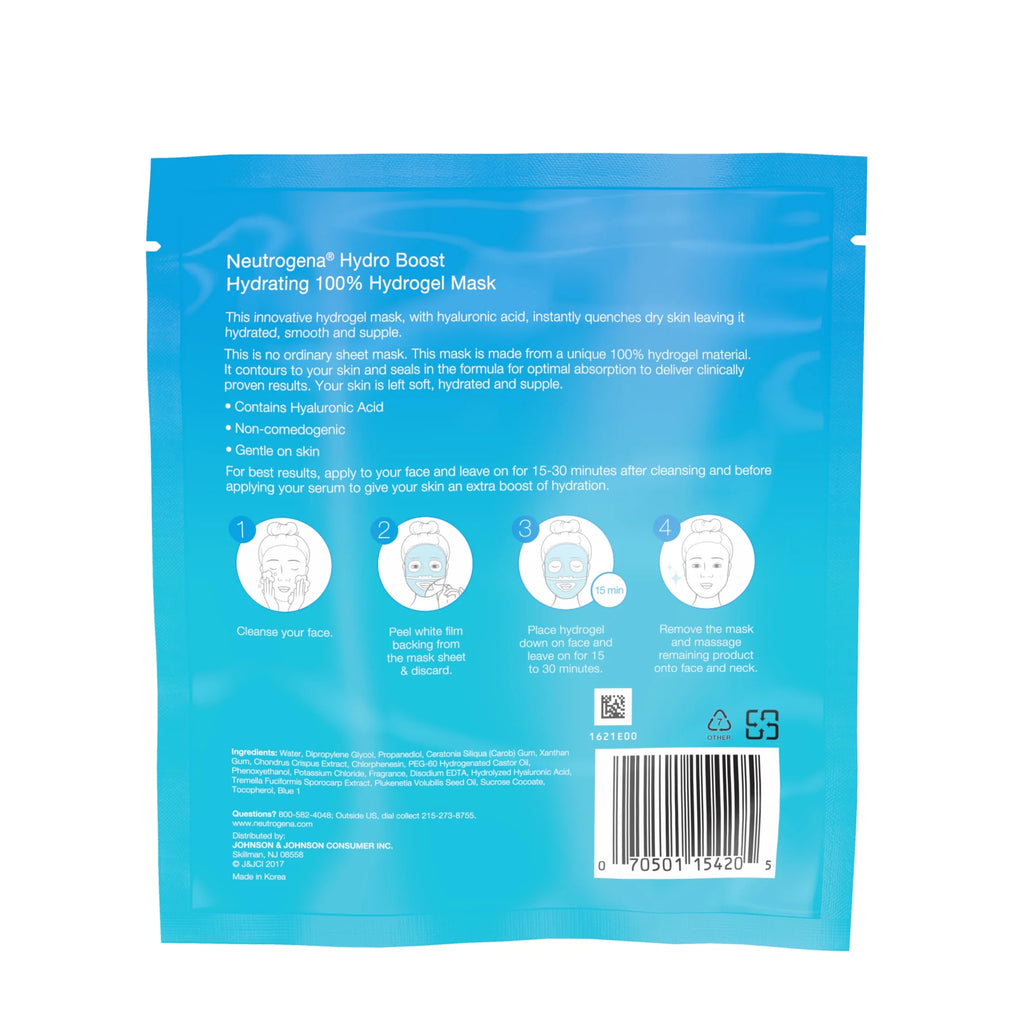 (4 Pack)  Hydro Boost Hydrating Face Mask, Hyaluronic Acid Face Sheet Mask, 1 Oz