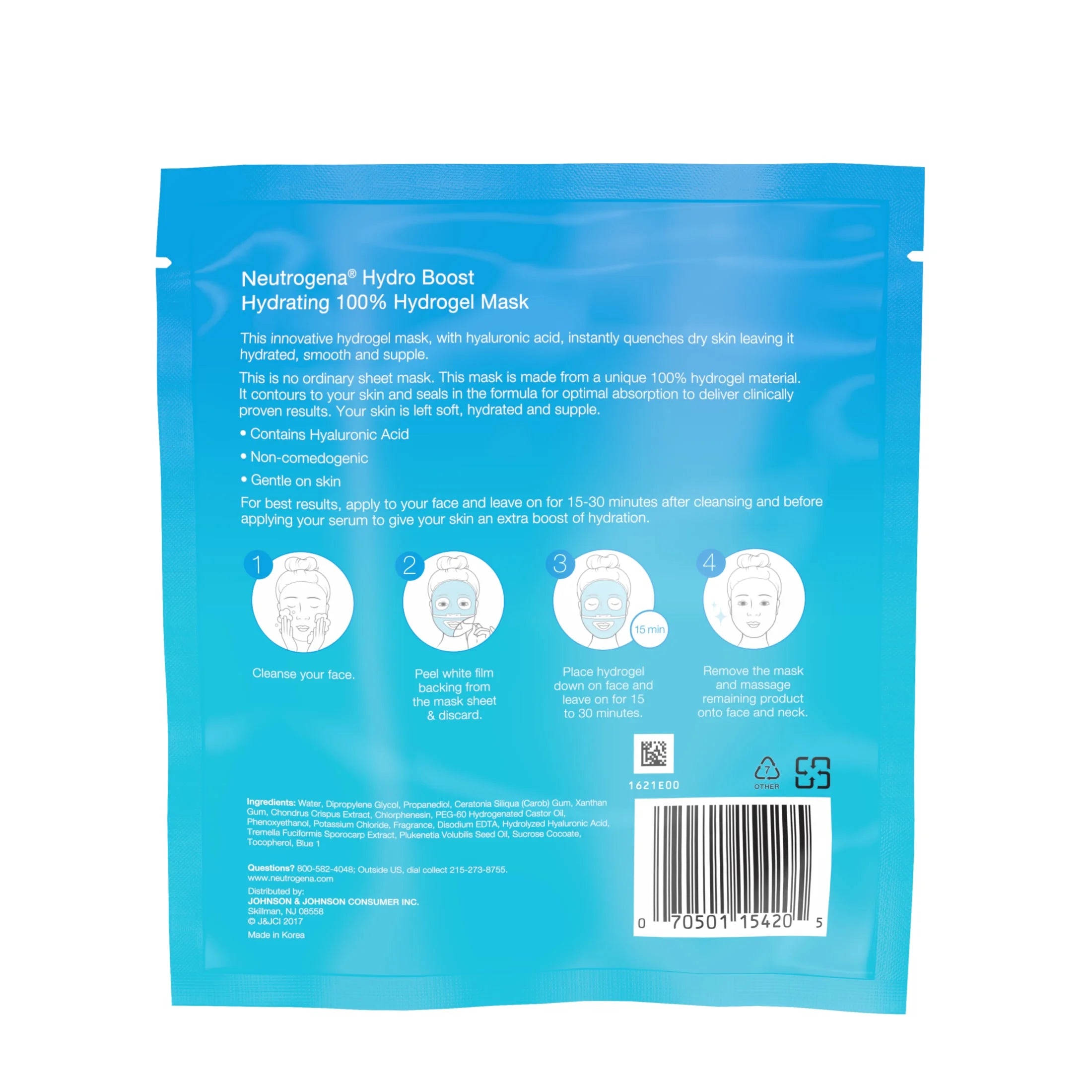 (4 Pack)  Hydro Boost Hydrating Face Mask, Hyaluronic Acid Face Sheet Mask, 1 Oz